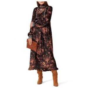 Paco Rabanne Floral Robe Dress with Embroidery and Snap Closure Details